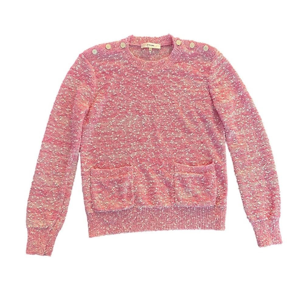 FRAME Pink Boucle Button Shoulder Sweater WE24KSW024 Womens Small S (1217)